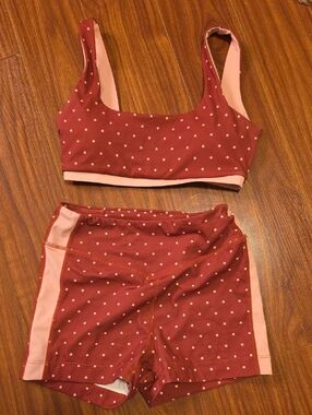 Polka Dot Two-Piece Active Set in Rust and Blush